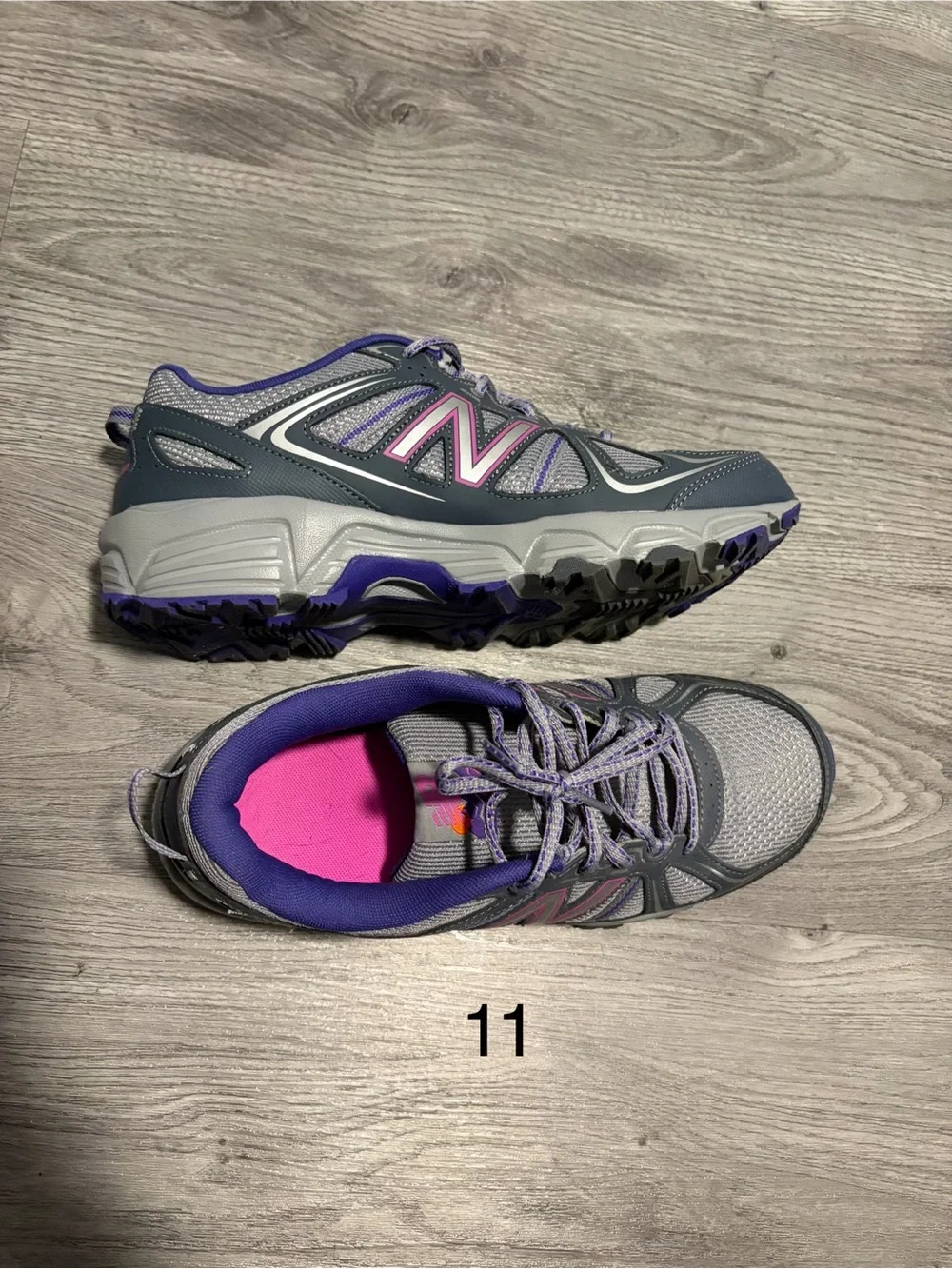 New Balance Gray and Purple Athletic Sneakers with Pink Insole